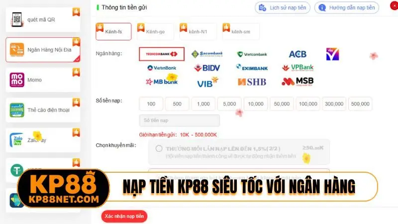 Nạp tiền KP88 siêu tốc với ngân hàng