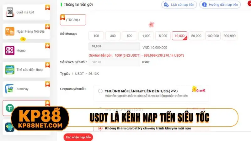 USDT là kênh nap tiền siêu tốc
